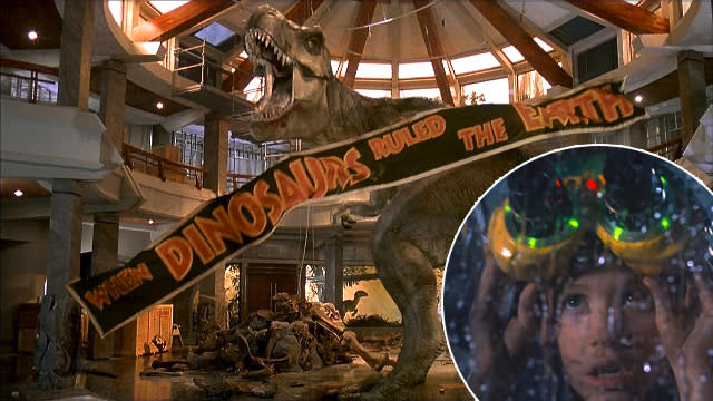 There’s a lot that feels familiar about <em>Jurassic World</em>. (Which we mean as a compliment — we loved it!) That's only partially because there are oodles of references and Easter eggs to <em>Jurassic Park</em> hidden, something not so subtly, within it. <strong>Warning: Spoilers below.</strong> Universal Pictures <strong> 1. Mr. DNA:</strong> Yes, the lovable, anthropomorphized strand of DNA from the original movie, the one who explained how the dinosaurs were created with prehistoric mosquito blood and frog genes, makes a quick cameo in the new movie, in an interactive displays at the welcome center. Fun fact: Mr. DNA is voiced here by director <strong>Colin Trevorrow</strong>. Universal Pictures <strong> 2. Dr. John Hammond:</strong> Hammond’s signature sound bite — <em>“We spared no expense!”</em> — is oft quoted by his successor, <strong>Irrfan Khan</strong>’s Mr. Masrani. There’s also a bronze statue of the creator of the original park in the welcome center, which is named after him. During one scene, <strong>BD Wong</strong>’s Dr. Henry Wu — the only character that returns from the first film — talks of Hammond’s dying wish, poignant in light of actor <strong>Richard Attenborough</strong> passing last year. <strong> NEWS: This is what the cast of ‘Jurassic Park’ looks like over 20 years later</strong> Universal Pictures <strong> 3. Ian Malcolm:</strong> Unfortunately, <strong>Jeff Goldblum</strong> doesn’t cameo, but his character does get name-checked courtesy of the book he’s apparently written. Put-upon assistant Zara ( <strong>Katie McGrath</strong>) is seen reading it on the train, and it appears on a desk in the control room too. The title? “God Creates Dinosaurs,” a nod to Malcom’s classic speech: "God creates dinosaurs. God destroys dinosaurs. God creates man. Man destroys God. Man creates dinosaurs." Here’s hoping Ellie Sattler ( <strong>Laura Dern</strong>) has since written a book titled “Woman Inherits the Earth.” Universal Pictures <strong> 4. Jurassic Park:</strong> <em>Jurassic World</em> is at its most meta in Lowery ( <strong>Jake Johnson</strong>), the control room flunky who’s constantly talking about how “legit” the original park was compared to the 2015 version. He even wears a “Jurassic Park” T-shirt, which gets him reprimanded by <strong>Bryce Dallas Howard</strong>’s Claire for being insensitive to the tragedy that happened there. Universal Pictures <strong> 5. The Old Park: </strong>But Jurassic Park — the <em>original</em> Jurassic Park — still exists! The ruins are just buried deep in the jungles of Isla Nublar. There’s an entire segment of this new movie that revisits the iconic visitors center of the so-called “old park,” with Zach and Gray ( <strong>Nick Robinson</strong> and <strong>Ty Simpkins</strong>) stumbling upon remnants of the “When Dinosaurs Ruled The Earth” banner, Tim’s long lost night vision goggles, and those spooky paintings of the raptors in the cafeteria. It doesn’t appear there’s any lime green Jell-O left though. <strong> EXCLUSIVE: Meet director Colin Trevorrow, 'Jurassic World's new alpha</strong> Universal Pictures <strong> 6. Dilophosaurus:</strong> We never see an in-the-flesh dilophosaurus, but there is a silly callback to the one who ate Nedry via an in-ride safety video featuring a cameo by <strong>Jimmy Fallon</strong>. Fun fact: Fallon is the person who does the IRL in-ride videos at Universal Studios, who made this movie. (Synergy!) Another dilophosaurus pops up at the end, this time as a hologram, to distract a raptor at just the right moment. Universal Pictures <strong> 7. The Goat:</strong> We already know the T. rex at <em>Jurassic World</em> is the very same T. rex that wreaked havoc on Jurassic Park 22 years ago. Our first time seeing her now is exactly how it was then, too. Poor goat! Universal Pictures <strong> 8. Tyrannosaurus Rex:</strong> <em>Jurassic World</em> winks at the T. rex’s legacy by semi-recreating that iconic flare scene from, though whereas Dr. Alan Grant ( <strong>Sam Neill</strong>) used the flare to lure the T. rex away from the action, Claire lures her towards it during a climactic battle. <strong> NEWS: Here are the three faces Chris Pratt says he makes in ‘Jurassic World’</strong> Universal Pictures <strong> 9. A Dying Dinosaur:</strong> In <em>Jurassic Park</em>, we saw a tender moment between Dr. Grant and Dr. Sattler when they came across a sick triceratops in the park. Two decades later, their <em>World</em> counterparts share a similar moment, when Owen Grady ( <strong>Chris Pratt</strong>) and Claire help ease a dying apatosaurus’ pain, after it meets its end at the claws of the Indominus rex. Universal Pictures <strong> 10. A Showdown With Raptors:</strong> Another nod at the original comes when Claire and Owen, along with Zach and Gray, find themselves cornered by raptors in the new visitors center, a mirror image to when Grant, Sattler, Lex, and Tim squared off with raptors in the old visitors center. This time, the showdown spills outside into the boardwalk, but there’s still some serious <em>Jurassic Park</em> vibes to it. Universal Pictures <strong> 11. <em>Jurassic Park 3</em>:</strong> Despite all the references to the first movie, its sequel, <em>The Lost World</em>, is all but ignored. But there is a <em>Jurassic World 3</em> Easter egg: The skeleton of a Spinosaurus, the big bad from <em>JP3</em>, is on display on the promenade. And in what may be a subtle critique of the weakest film in the franchise, the T. rex in <em>Jurassic World </em>completely clobbers it later on. And though it’s probably not a direct reference, the “Bird Cage” in <em>Jurassic World</em>, and the subsequent pteranodon attack when that cage is breached, seems to take the best part of <em>Jurassic Park 3</em> and finally give it the attention it deserves. Upgrade. Now, check out Pratt singing “Margaritaville” at the <em>Jurassic World</em> premiere: