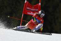 Switzerland's Lara Gut Behrami competes during the first run of an alpine ski, women's World Cup giant slalom race, in Saalbach, Austria, Sunday, March 17, 2024. (AP Photo/Alessandro Trovati)