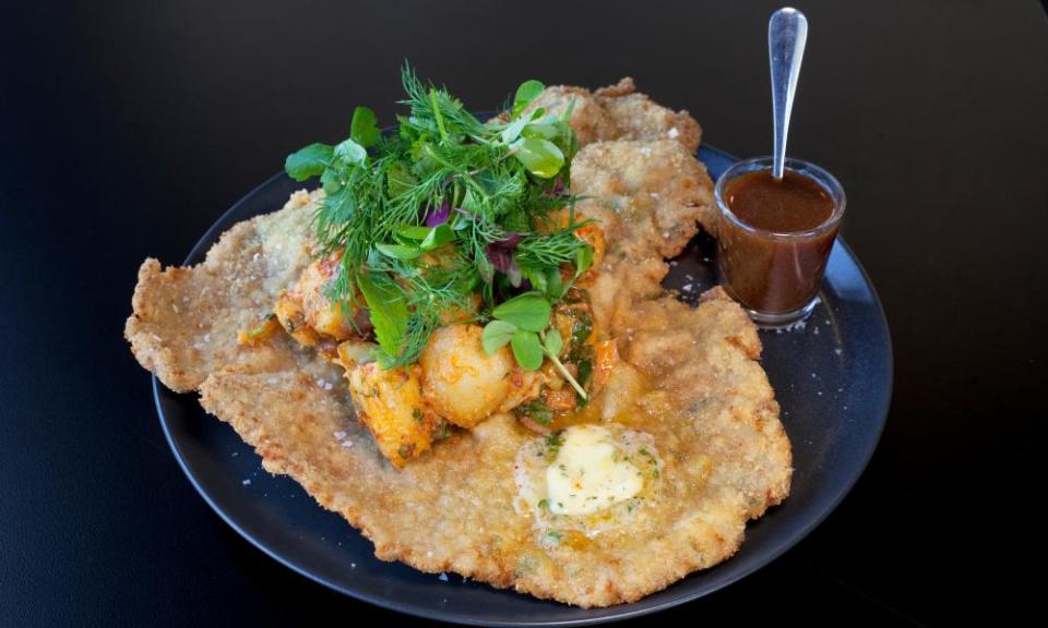 ‘Comes heaped with a seriously vinegared potato salad, alongside a jug of rich, sticky demi-glace’: wiener schnitzel.