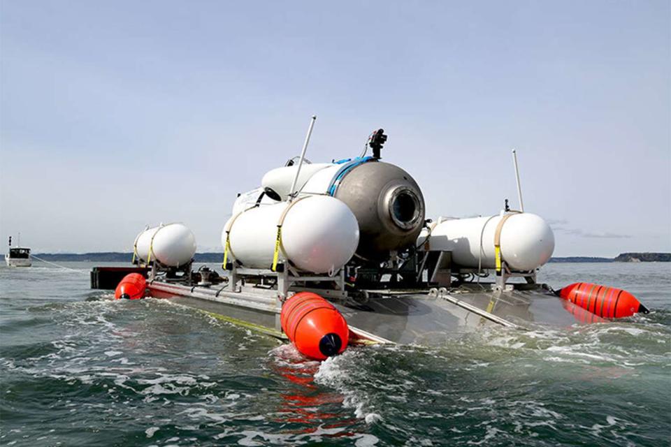 <p>Ocean Gate/Handout/Anadolu Agency/Getty</p> OceanGate submersible Titan above water