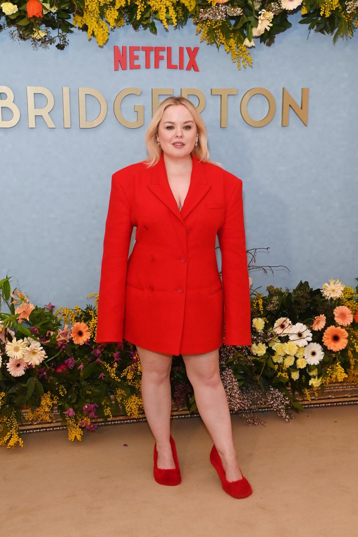 Nicola Coughlan attends a "Bridgerton" event in London.