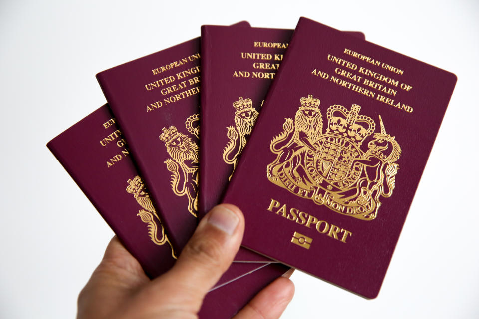 British Passports are seen as according to consumer group Which?, over three millions British travellers could be banned from entering several European countries unless they renew their passports by Friday,8 March 2019 in the event of a no-deal Brexit. (Photo by Dinendra Haria / SOPA Images/Sipa USA)