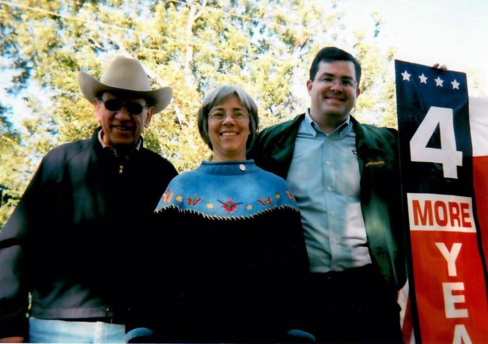 Judge Carol Siebman, in the middle, with the late Keith Gary, retired Grayson County Sheriff on the left, and Judge Larry Phillips on her right, has decided not to seek another term as judge of the County Court-at-Law #2.