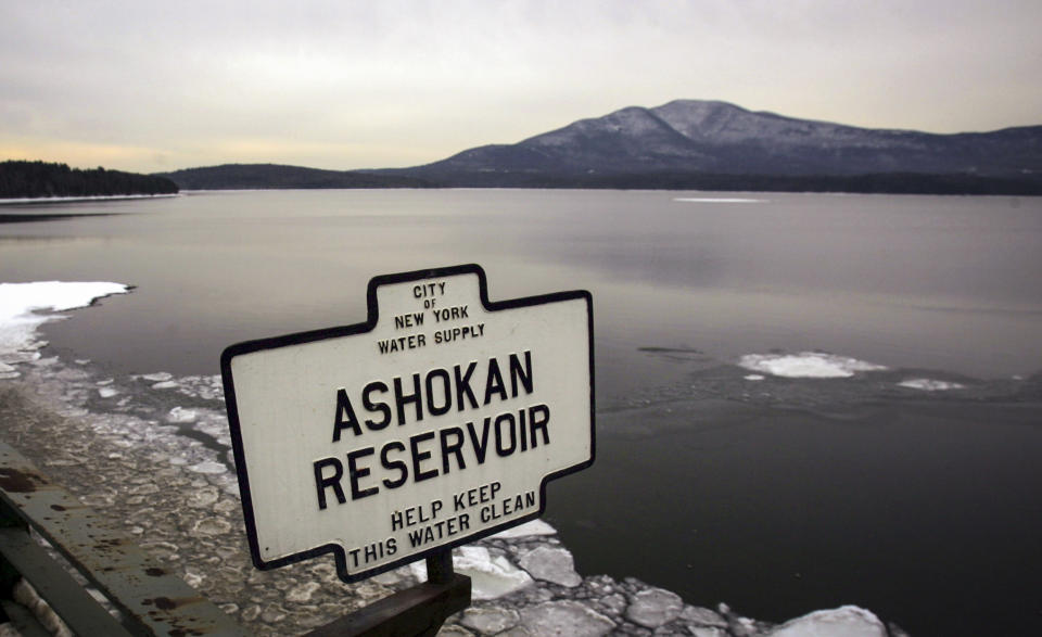 A sign marks the Ashokan Reservoir in Shokan, N.Y., Dec. 19, 2007, which supplies water to New York City. The Biden administration said, Friday, March 3, 2023, it would require states to report on cybersecurity threats in their audits of public water systems, a day after it released a broader plan to protect critical infrastructure against cyberattacks. (AP Photo/Mike Groll, File)