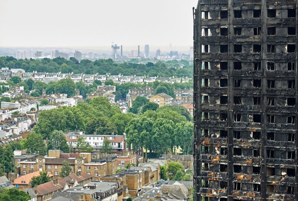 The charred remains of the burnt-out shell of the Grenfell Tower block in north Kensington: AFP/Getty