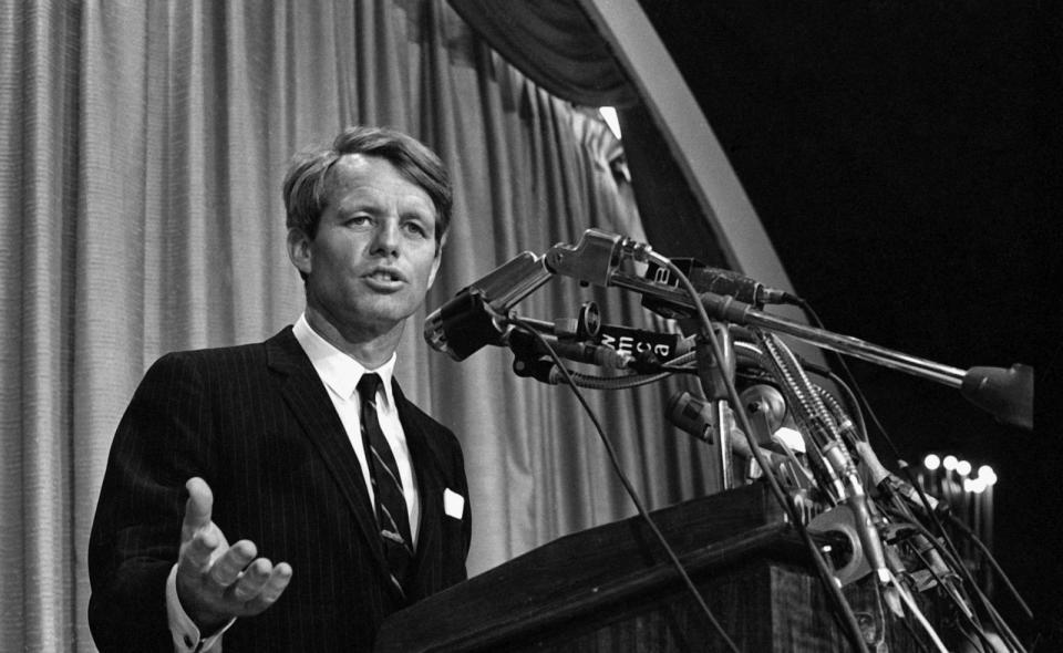 PHOTO: Robert Kennedy speaks at a press conference on April 1, 1968 in New York. (Santi Visalli/Getty Images)