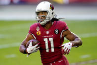 Arizona Cardinals wide receiver Larry Fitzgerald (11) warms up prior to an NFL football game against the Buffalo Bills, Sunday, Nov. 15, 2020, in Glendale, Ariz. (AP Photo/Ross D. Franklin)