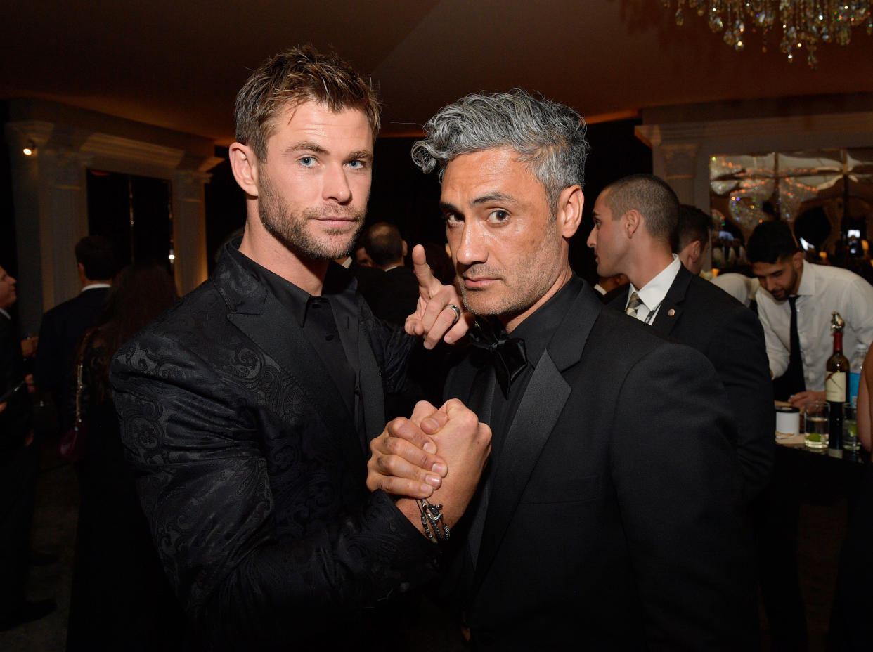 BEVERLY HILLS, CA - JANUARY 07:  Actor Chris Hemsworth (L) and director Taika Waititi attend the 2018 InStyle and Warner Bros. 75th Annual Golden Globe Awards Post-Party at The Beverly Hilton Hotel on January 7, 2018 in Beverly Hills, California.  (Photo by Matt Winkelmeyer/Getty Images for InStyle)