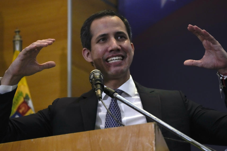 Opposition leader Juan Guaido explains the income and expenses of his self-proclaimed, parallel government in Caracas, Venezuela, Friday, Sept. 16, 2022. The U.S. and other nations recognized Guaido as Venezuela’s interim president when they withdrew recognition of President Nicolas Maduro after accusing him of rigging his 2018 re-election as president. (AP Photo/Ariana Cubillos)