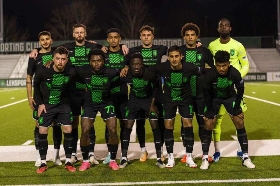Lexington Sporting Club’s starting lineup is shown prior to its 2024 USL League One season-opening match against Northern Colorado Hailstorm. The teams played to a 0-0 draw at Toyota Stadium in Georgetown.