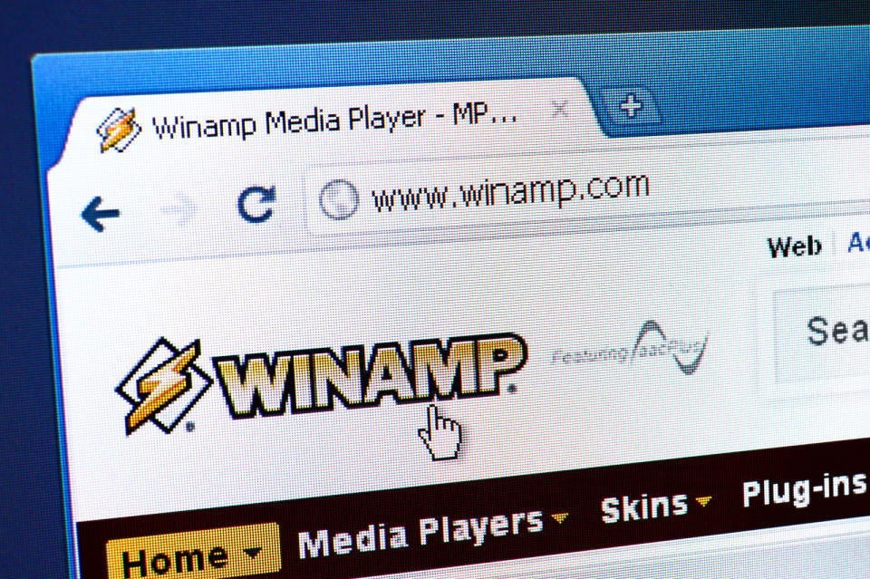 Izmir, Turkey - March 29, 2011: Close up of Winamp main page on the web browser. Winamp is a very popular media player for Windows operating system, written by Nullsoft, subsidiary of AOL.