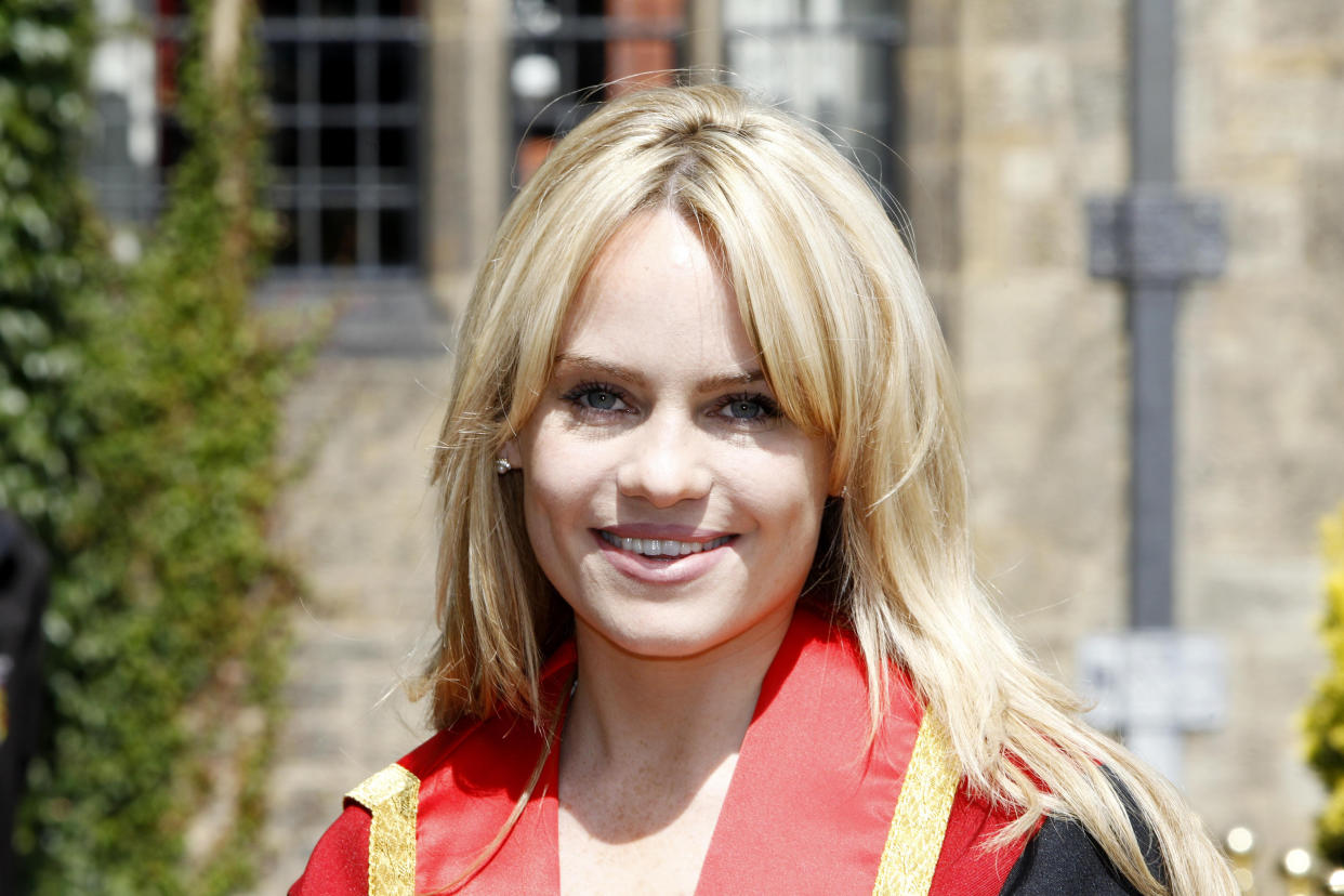 Singer, Duffy in her robes prior to receiving an Honorary Fellowship during the Bangor University summer graduation ceremonies.