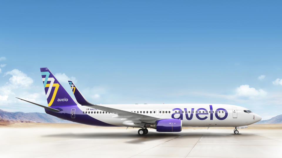 This photo provided by Avelo shows Avelo airlines on March 16, 2021. Two new U.S. airlines are planning on starting service this spring, tapping into the travel recovery that is picking up speed. Avelo Airlines said Thursday, April 8, 2021, that it will begin flying later this month to 11 destinations from Burbank, Calif. The startup plans to add other routes as it adds more planes to its fleet, which numbers just three planes. (Emily Battles/Avelo via AP)