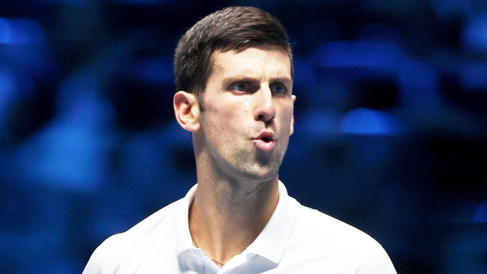 Seen here, Novak Djokovic reacts during a match at the ATP Finals in Turin.