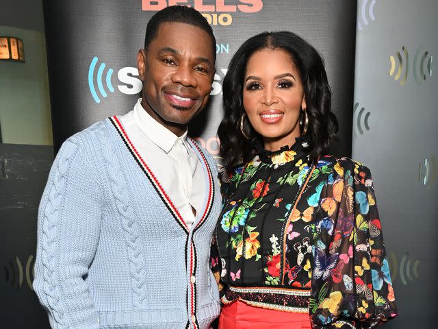 <p>Slaven Vlasic/Getty</p> Kirk Franklin and Tammy Franklin visit Rock the Bells with host Roxanne Shante at SiriusXM Studios on May 10, 2023.