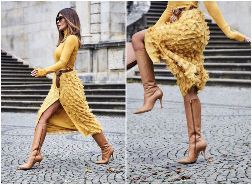 <p>También puedes desabrochar algunos botones de la falda, calzarte unas botas marrones y añadirle una camiseta del mismo color que la prenda de H&M para triunfar este otoño. (Foto: Instagram / <a rel="nofollow noopener" href="https://www.instagram.com/p/BprOh9rgxQ9/" target="_blank" data-ylk="slk:@shortstoriesandskirts;elm:context_link;itc:0;sec:content-canvas" class="link ">@shortstoriesandskirts</a>). </p>