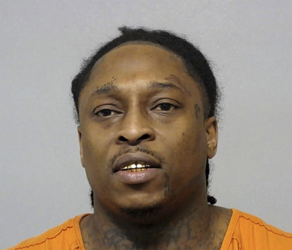 This image provided by the Bibb County Sheriff’s Office shows Johnifer Dernard Barnwell. Barnwell is one of four men who was being held in a central Georgia jail and escaped through a damaged window and a cut fence early Monday, Oct. 16, 2023. (Bibb County Sheriff’s Office via AP)