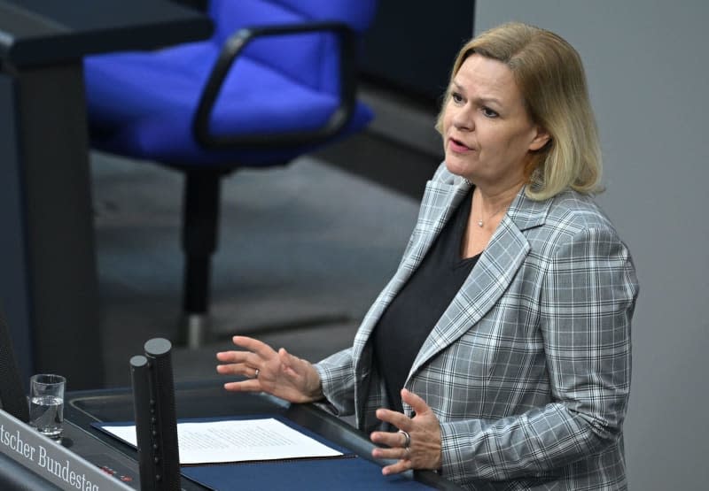 German Minister of the Interior and Home Affairs Nancy Faeser speaks during the 157th session of the German Bundestag. Britta Pedersen/dpa