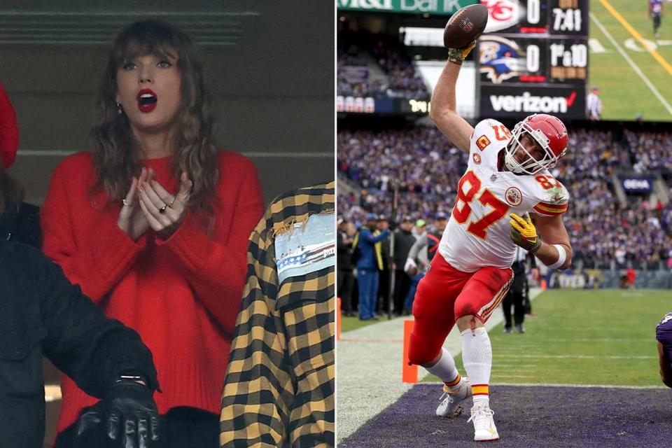 <p>Rob Carr/Getty</p> Taylor Swift; Travis Kelce 