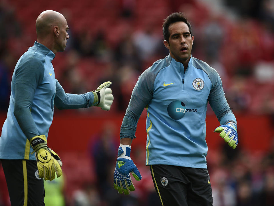 Willy Caballero and Claudio Bravo in training together: Getty