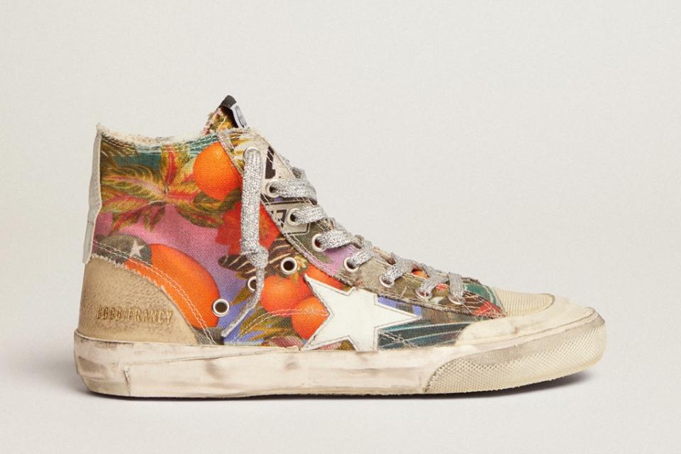 Francy Penstar sneakers in canvas with multicolor Hawaii print and white leather star. - Credit: Courtesy of Golden Goose