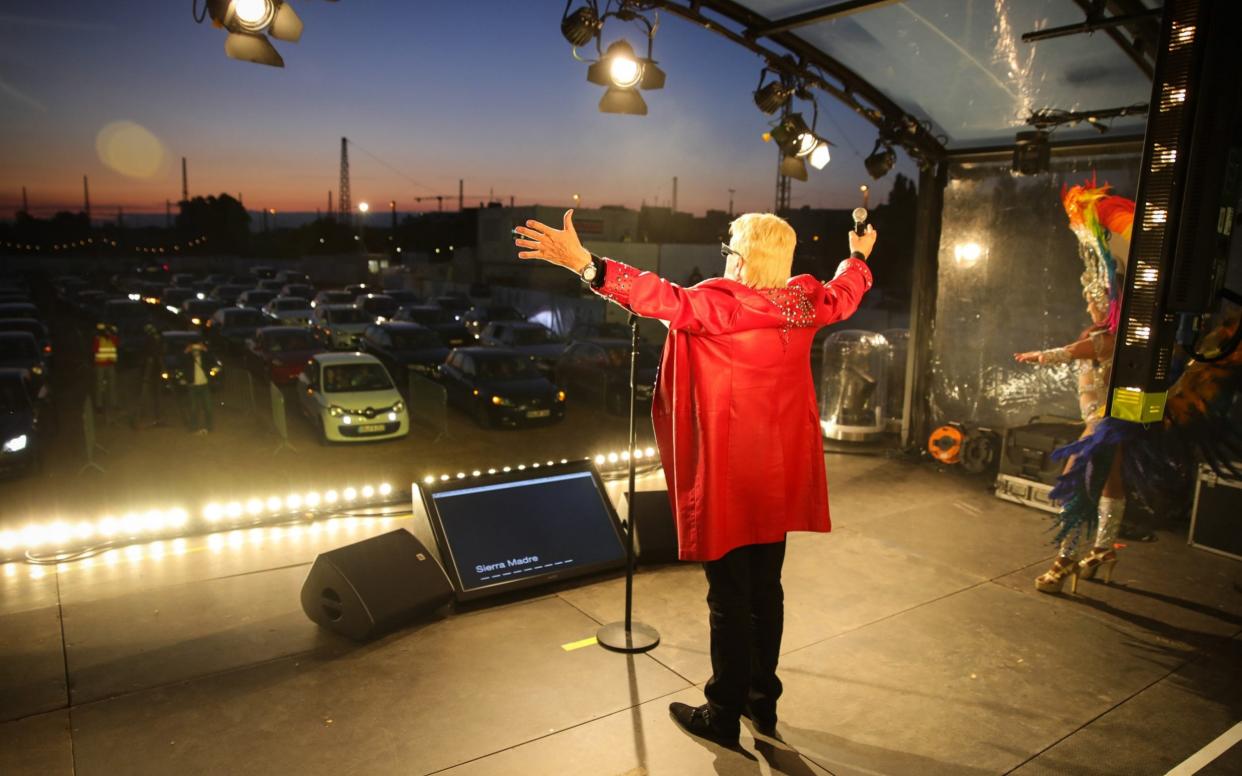 German singer Heino performs for a drive-in audience at the BonnLive concert last month - Getty Images