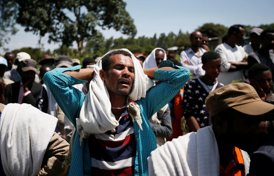 A man grieves in Bishoftu, Ethiopia