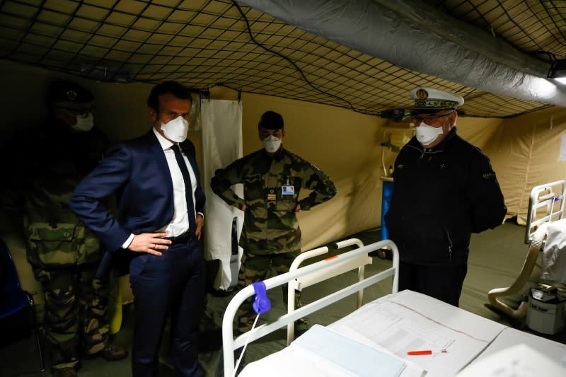 French President Macron visits a military field hospital in Mulhouse