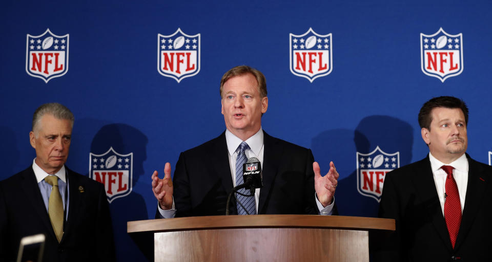 Civil rights groups have reportedly urged Roger Goodell to change an anthem policy that “<span>tells the world that the NFL does not care about racial justice.”</span> (AP)