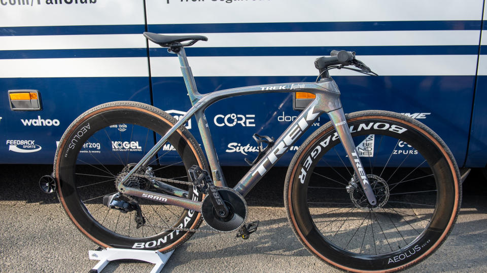 A silver custom trek Domane