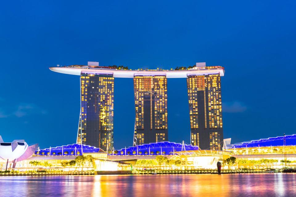 <p>Singapore's most iconic <a href="https://www.housebeautiful.com/uk/lifestyle/g28348335/beautiful-hotel-bathrooms/" rel="nofollow noopener" target="_blank" data-ylk="slk:hotel;elm:context_link;itc:0;sec:content-canvas" class="link ">hotel</a> took the second spot, famed for its award-winning dining, large rooftop infinity pool, and breathtaking views of the Singapore skyline. It's definitely one to add to your must-visit list once it's safe to travel...<br></p>