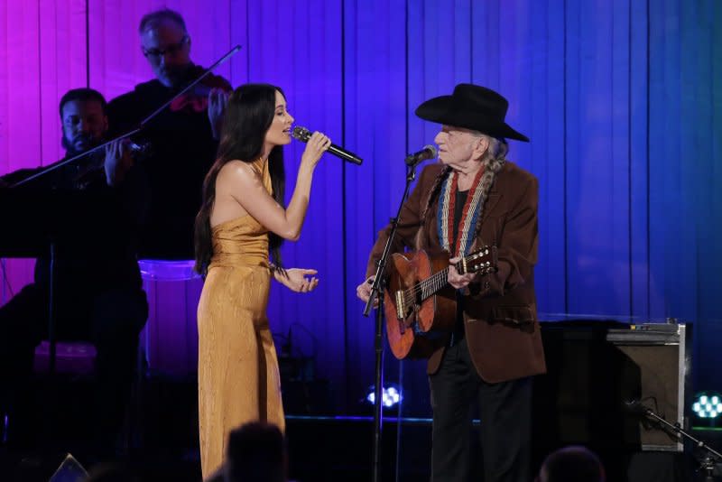 Kacey Musgraves performs with Willie Nelson at the 52nd Annual Country Music Association Awards at Bridgestone Arena in Nashville on November 13, 2019. Nelson turns 91 on April 29. File Photo by John Angelillo/UPI