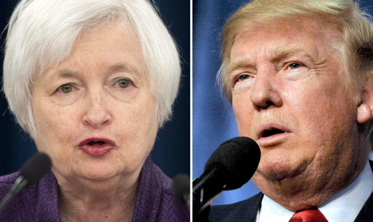 Federal Reserve Board Chair Janet Yellen, left, and President Donald Trump, right. (Photo: DESK/AFP/Getty Images)