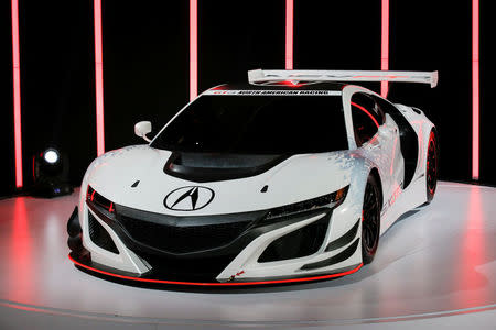 The 2017 Acura NSX GT3 is seen during the 2016 New York International Auto Show media preview in Manhattan, New York March 23, 2016. REUTERS/Brendan McDermid/File Photo