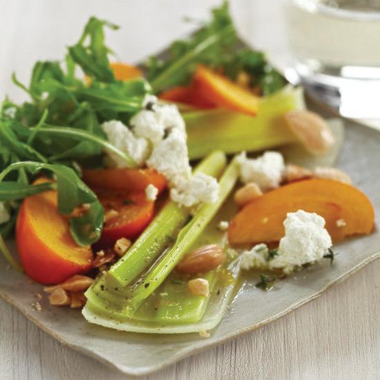 Leek Salad with Persimmons and Almonds