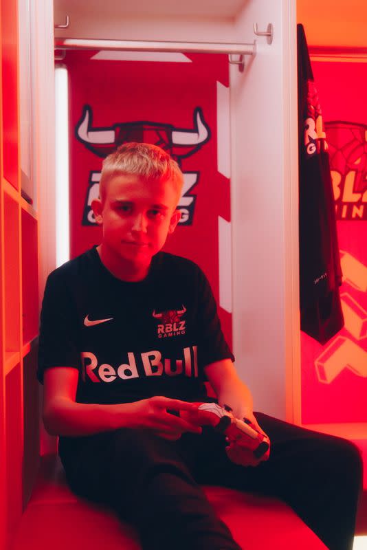 FIFA 21 gamer Anders Vejrgang poses for a photo at the Red Bull Arena in Leipzig