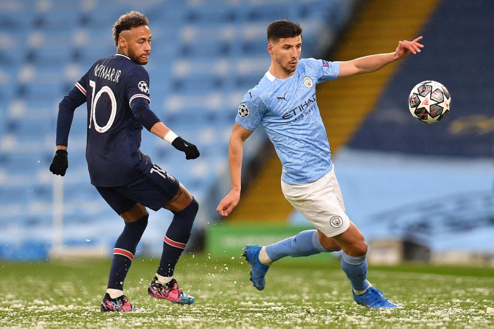 Man City centre-back Ruben Dias (right) was resolute in defenceAFP via Getty Images