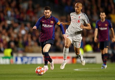 Lionel Messi races away from Fabinho - Credit: Action Images via Reuters/John Sibley