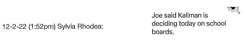 Screen capture of a text message from Ottawa County Board Vice Chair Sylvia Rhodea to Allendale school board vice president Liz Ramey.