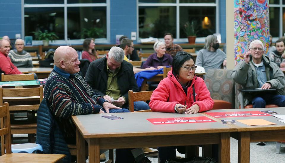 GOP precinct-17 Caucusgoers wait for their vote in the Iowa Caucus at Ames Middle School on Monday, Jan. 15, 2024, in Ames, Iowa. (Nirmalendu Majumdar/Ames Tribune-USA Today Network)