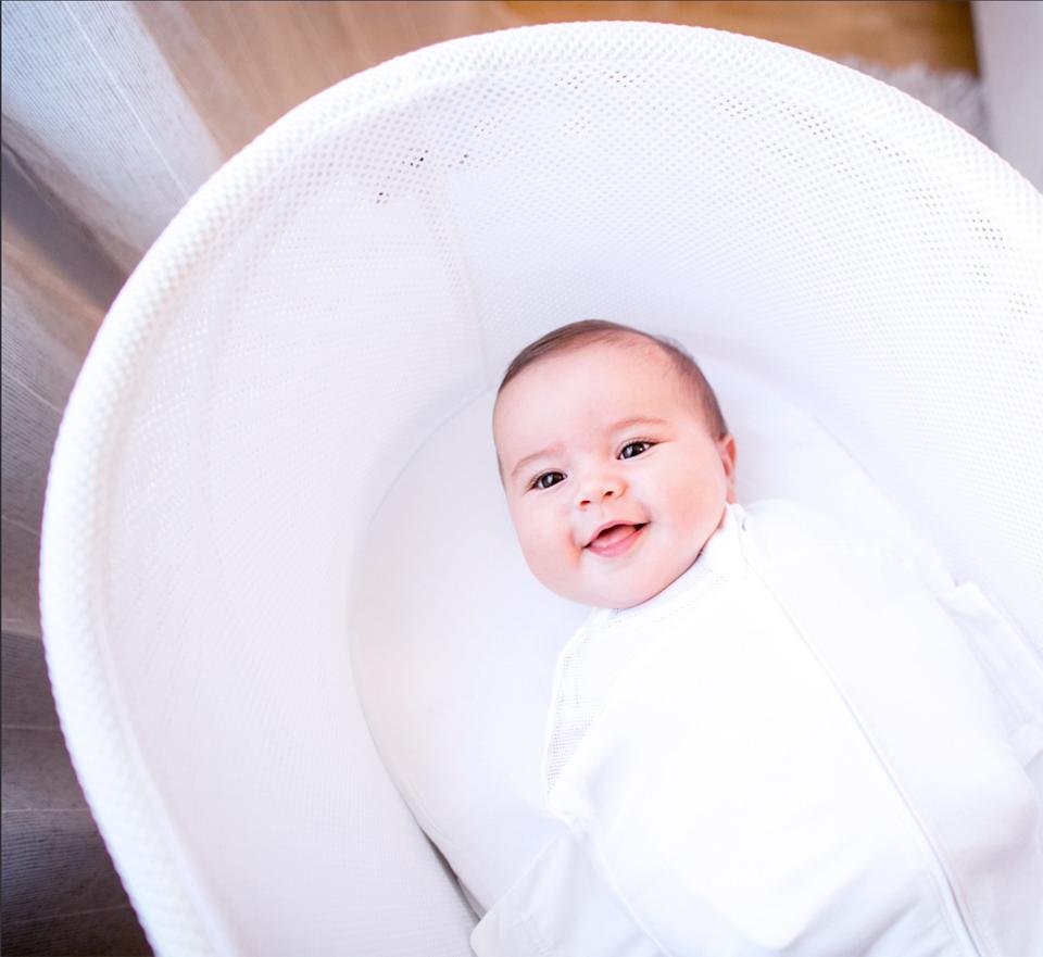 Baby in SNOO bassinet
