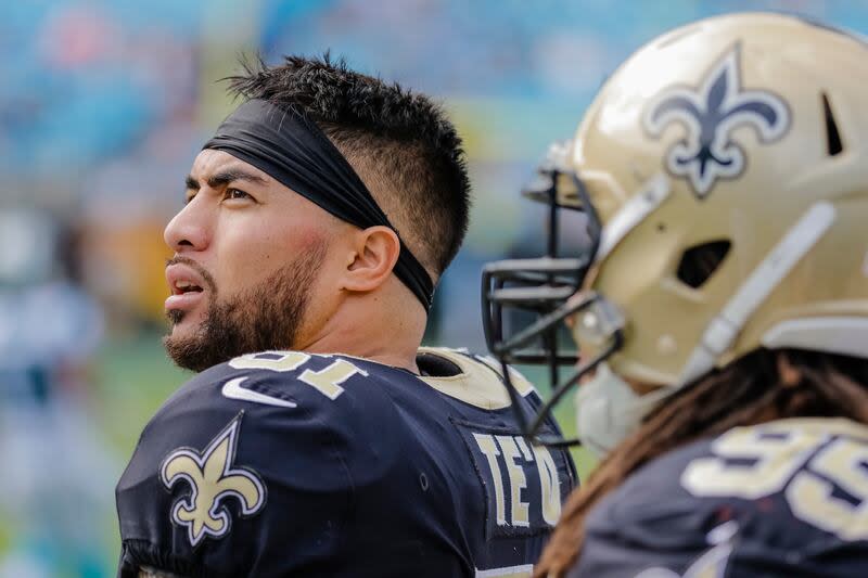 Manti Te'o (51) on the sidelines during a game against the Carolina Panthers in Charlotte, N.C., Sept. 24, 2019. Last Friday, Te'o was a guest host on “Good Morning Football,” where co-host Kyle Brandt asked Te’o how he felt and what he thought Tagovailoa should do after suffering yet another concussion. | Bob Leverone