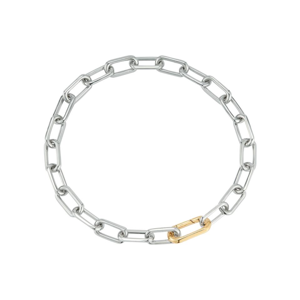 <p><a href="https://waltersfaith.com/products/sterling-silver-link-bracelet-with-18k-rose-gold-elongated-spring-loaded-clasp" rel="nofollow noopener" target="_blank" data-ylk="slk:Shop Now;elm:context_link;itc:0;sec:content-canvas" class="link ">Shop Now</a></p><p>Walters Faith Sterling Silver and Rose Gold Bracelet</p><p>WALTERS FAITH</p><p>$945.00</p>
