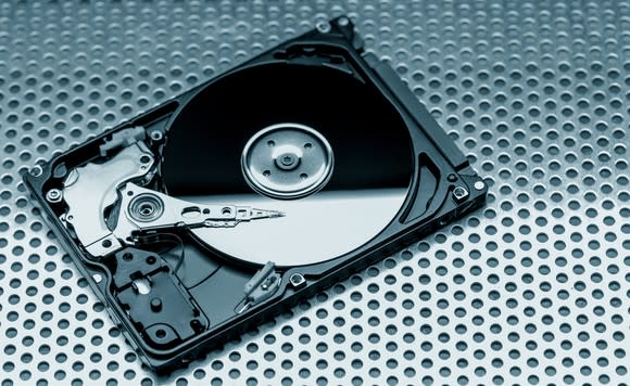 An open hard disk drive.