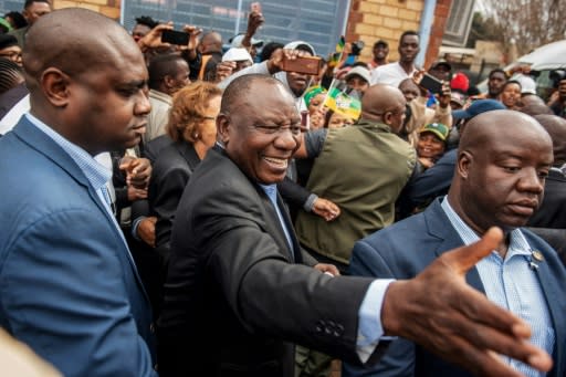 Ramaphosa, pictured as he arrived to cast his vote in Soweto on May 8, faces a struggle between factions within the ANC