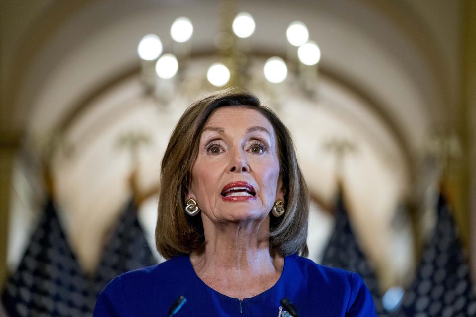 House Speaker Nancy Pelosi of Calif., reads a statement announcing a formal impeachment inquiry into President Donald Trump, on Capitol Hill in Washington, Tuesday, Sept. 24, 2019. (AP Photo/Andrew Harnik)