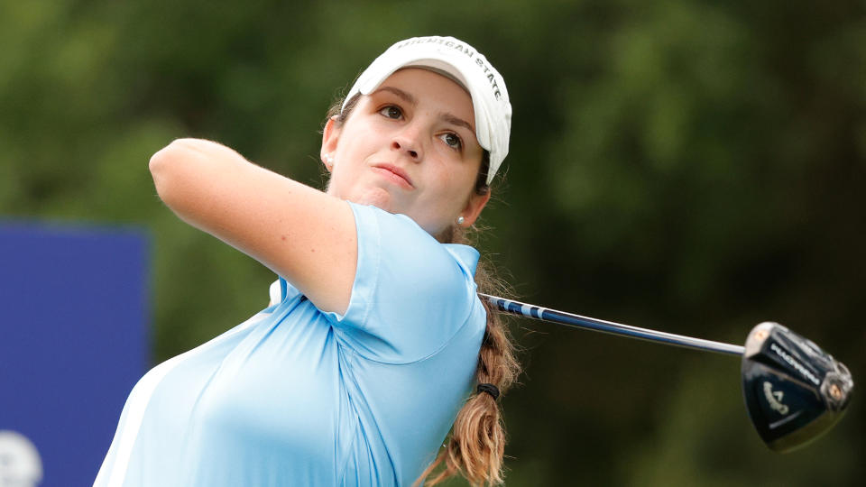 Valentina Rossi hits her tee shot on the 11th hole during the first round of 2023 Chevron Championship at The Club at Carlton Woods