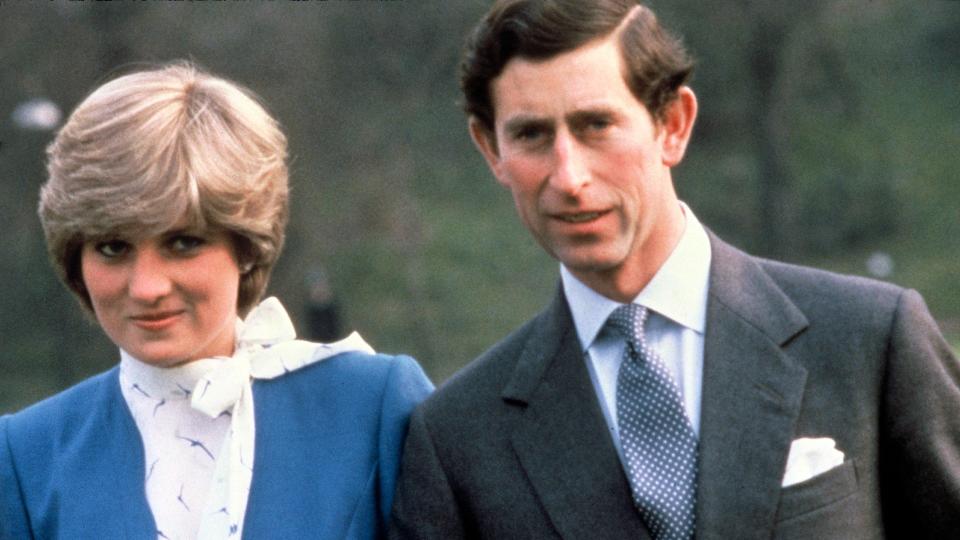 A photo of Prince Charles and Princess Diana as they announce their engagement