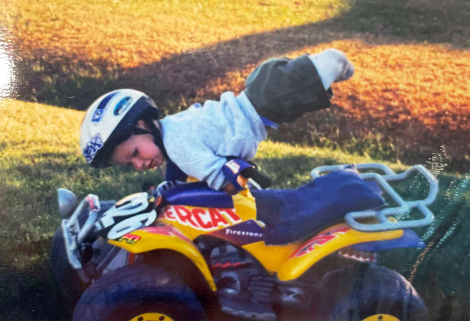 I taught myself how to do many things, such as driving a quad, as an amputee. Being able to adapt has helped me as a professional cornhole player. (Courtesy Dayton Webber)