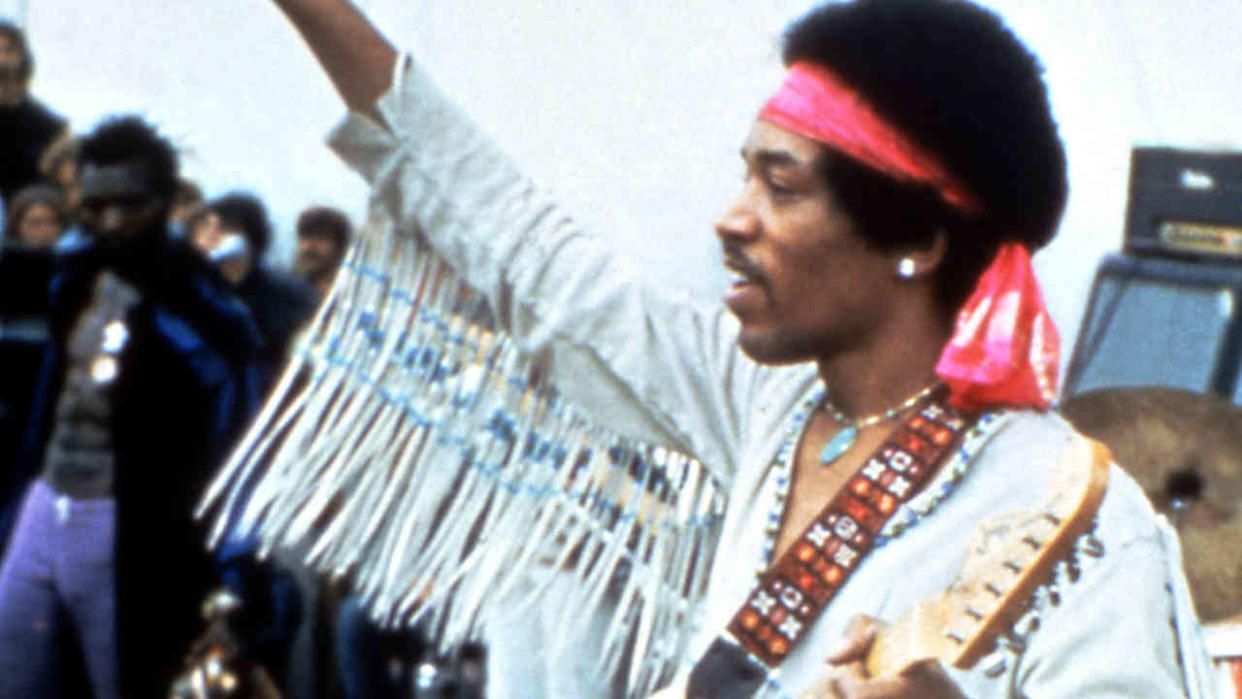  Jimi Hendrix onstage at Woodstock. 